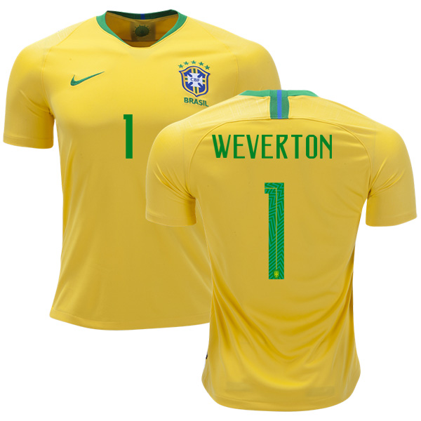 Brazil #1 Weverton Home Soccer Country Jersey - Click Image to Close